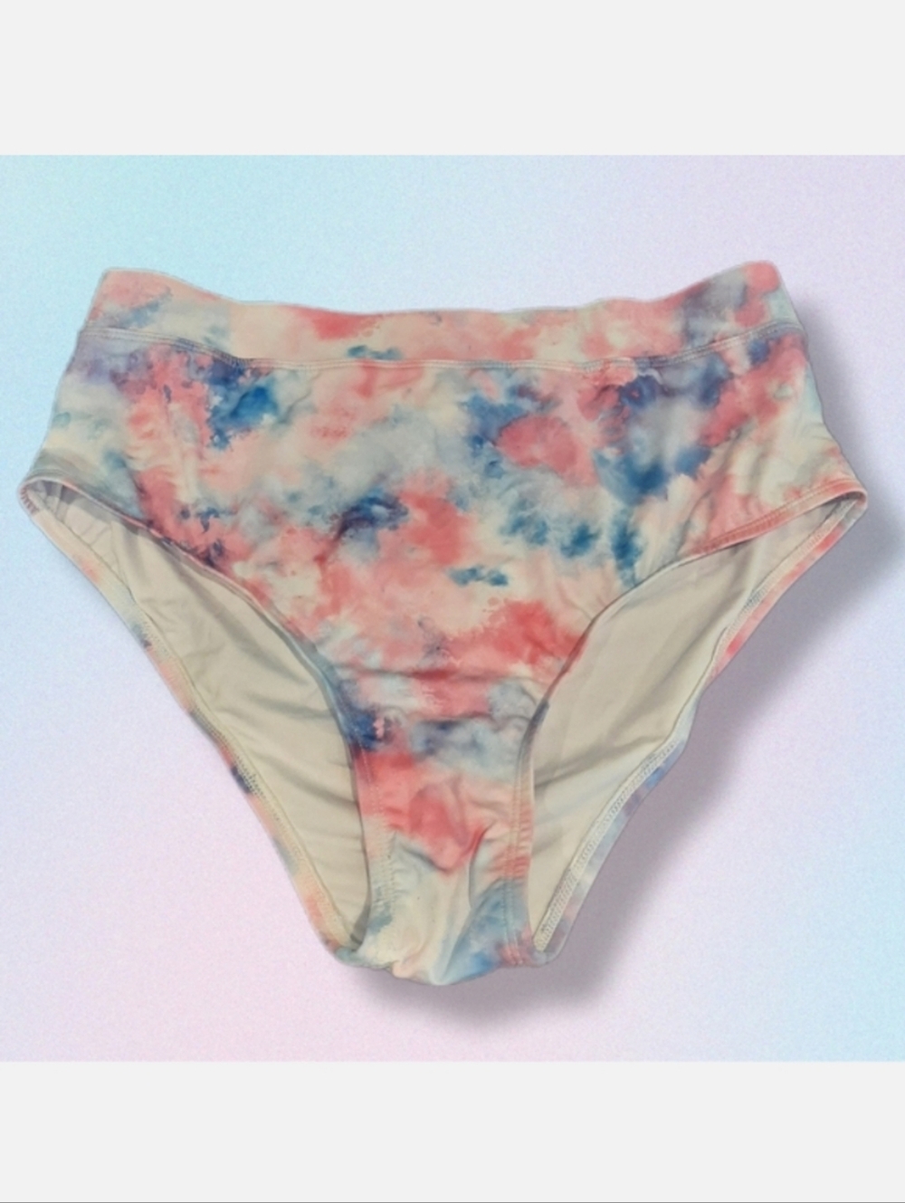NWOT Watercolor Tie Dye High Waist Bikini Bottoms Swimsuit Beach Colourful